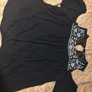 Torrid Black Blouse with White Floral Embroidery